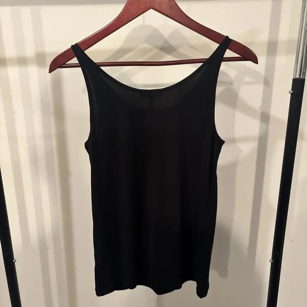NWT EILEEN FISHER $98 Solid Black Stretch Silk Jersey Tank Top Petite PL/PG - Picture 5 of 6